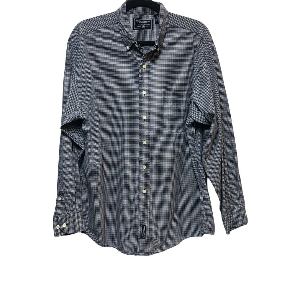 American Eagle Mens Plaid Button Down Long‎ Sleeve Shirt - Large